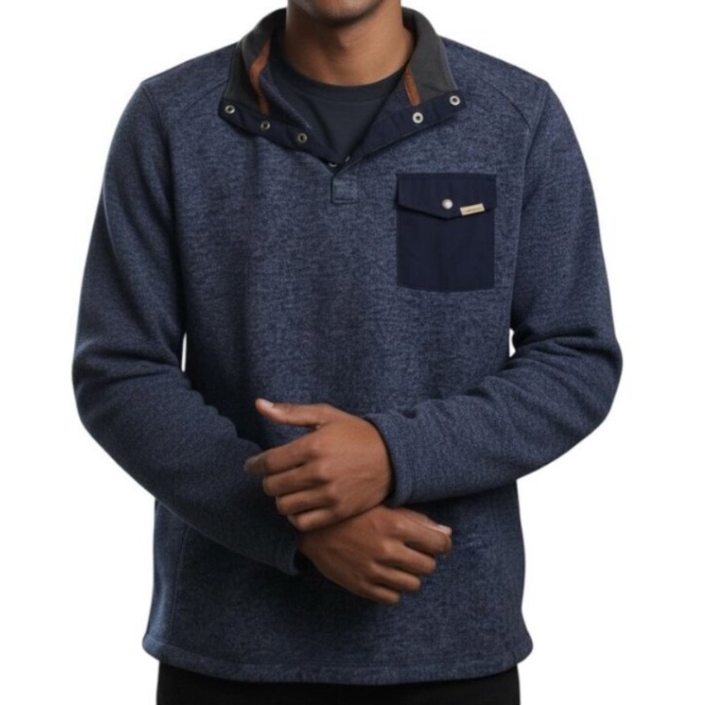 Woolrich Heather Blue 1/4 Snap Pull-over Fleece Lined Cozy Sweater Men’s XL EUC